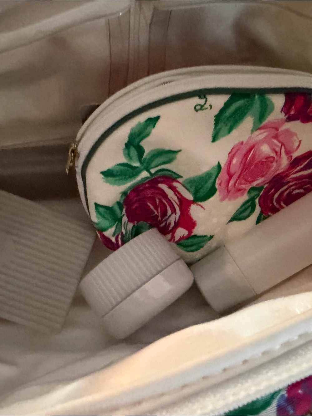Dior Rose Print Canvas Cosmetic Bag in Pink and Green - Picture 2 of 3